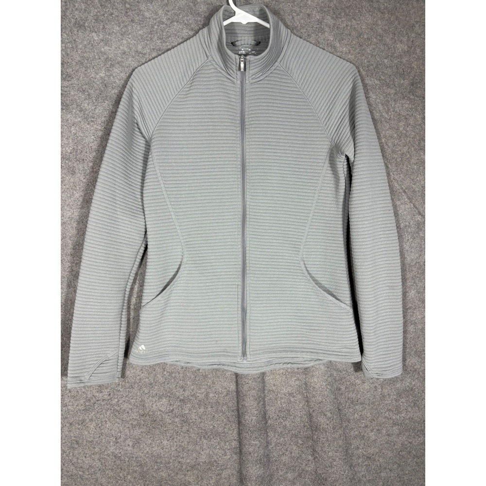 Adidas Womens Grey Ribbed Full Zip Active Jacket CE0546 Mock Neck Thumbholes S